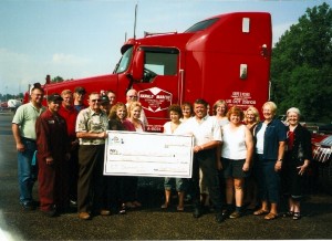 Harold and son Denis, pictured with members of Harold Marcus Limited making donation to Strathroy Middlesex General Hospital Foundation. (July 2007)